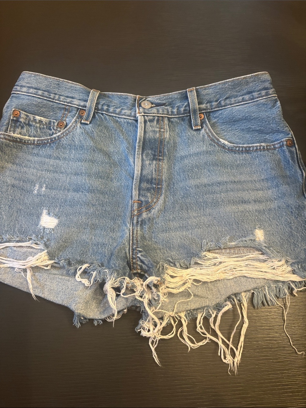 Levi's Light Blue Distressed Denim Cutoff Shorts